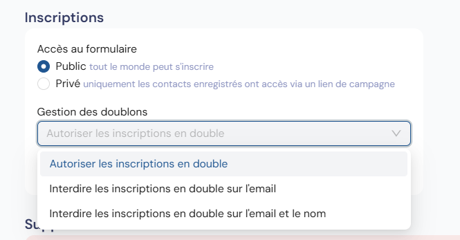 Réglage de prévention des doublons et ses options