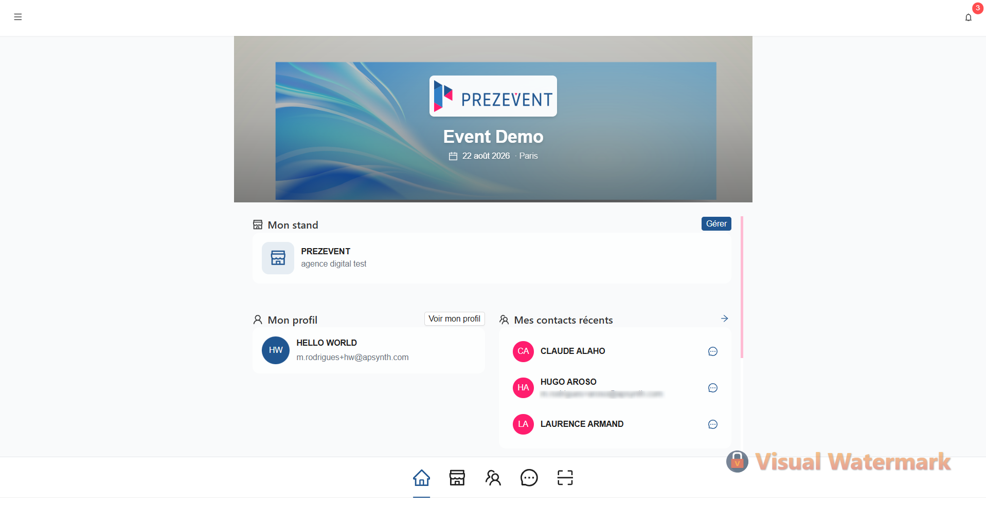 Espace participant : profil et carnet de contacts récents