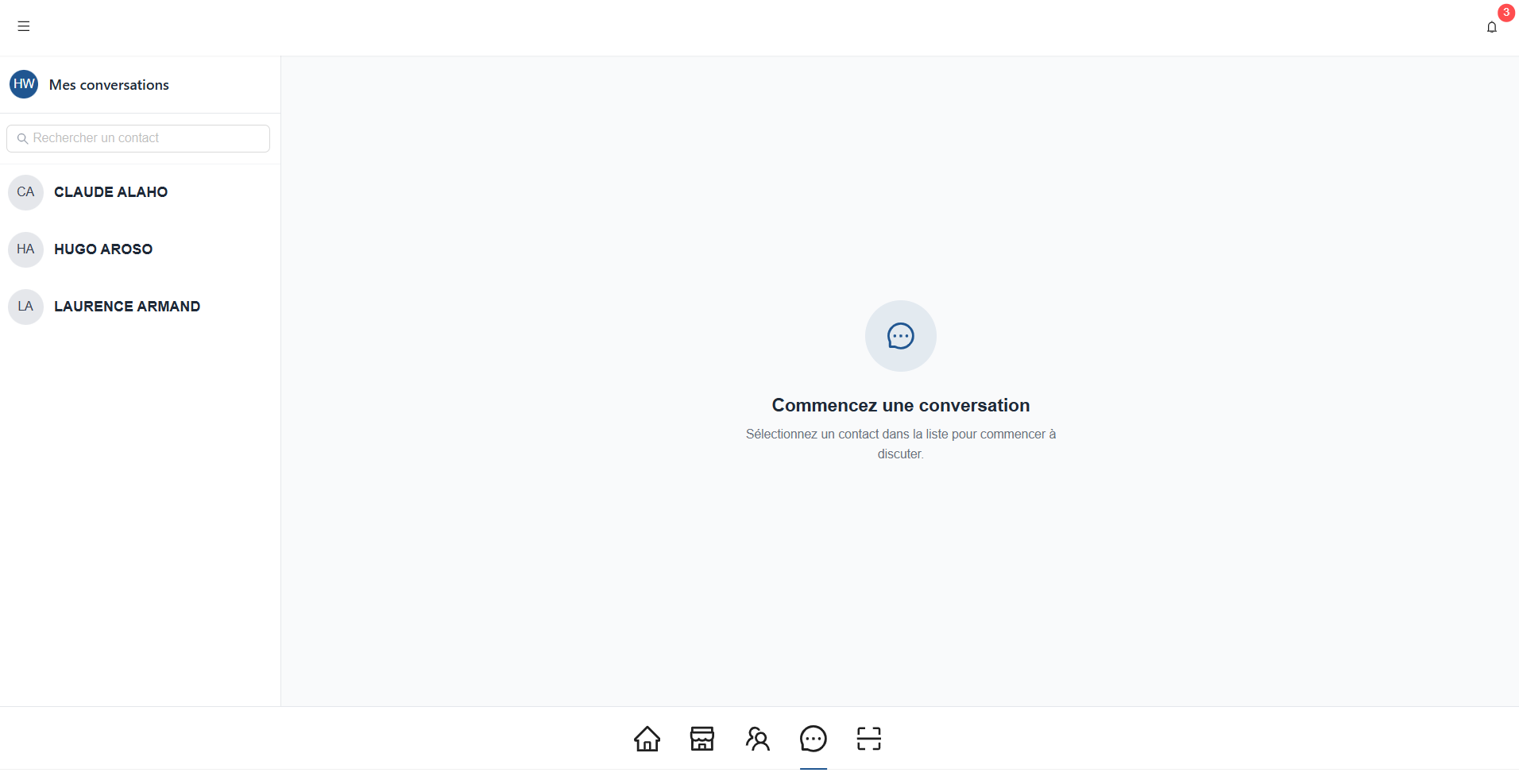 Messagerie du networking : liste des conversations entre participants