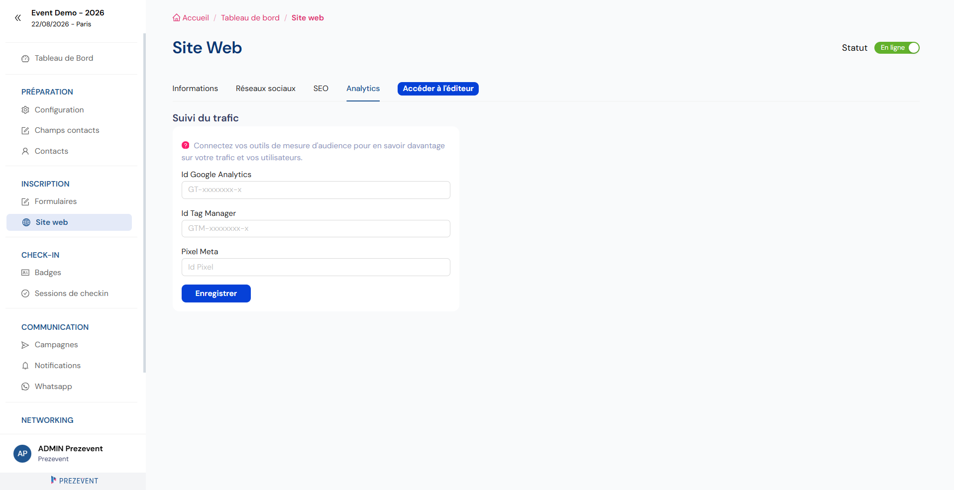 Réglages Analytics : Google Tag Manager, Google Analytics et Facebook Pixel